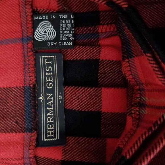 Vtg Herman Geist Midi Plaid Pleated Wool Wrap Skirt Sz 8 Red Black - Picture 5 of 6